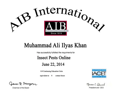 AIB International Fumigation and Pest Control Certificate — Unique Fumigation Services Karachi