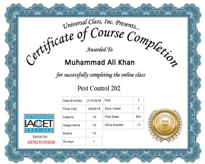 IACET International Association for Continuing Education and Training Certificate — Unique Fumigation Karachi